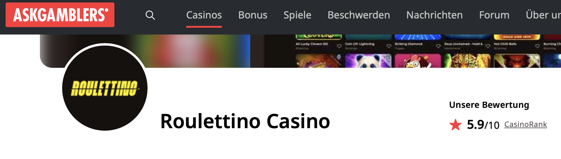 Roulettino Casino Bewertung auf AskGamblers AskGamblers Bewertung von Roulettino Casino mit 5,9 von 10 Punkten