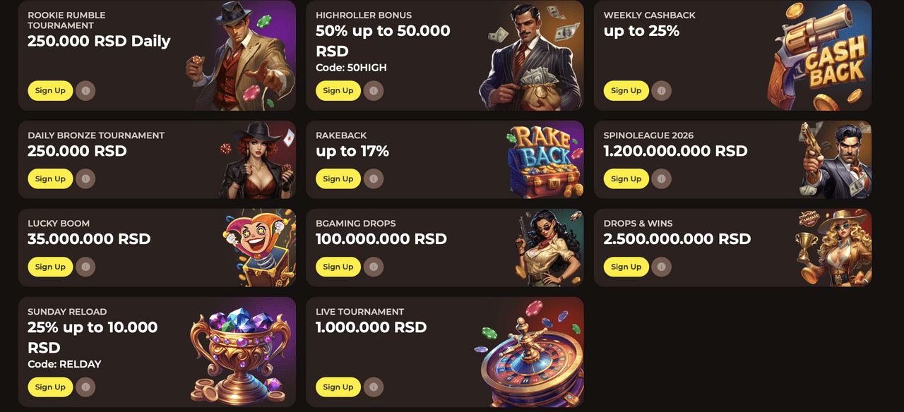 Roulettino Promotions – Turniere und Netzwerk-Aktionen Turniere und Promotions im Roulettino Casino mit Millionen-Preispools